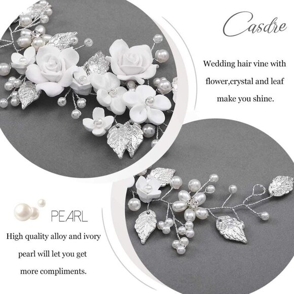 Flower Bride Wedding Hair Vine Pearl Bridal Headpiece Leaf Hair Accessories Hair - Picture 3 of 8